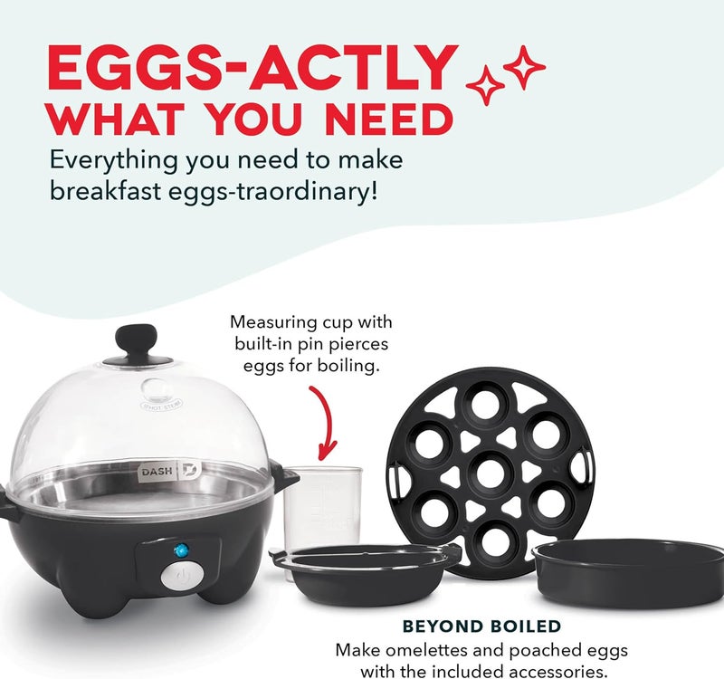 Dash Electric Rapid Egg Cooker for Hard Boiled/Poached/Scrambled Eggs or Omelets with Auto Shut-Off Feature, Black, 7 Egg Capacity - Image 4
